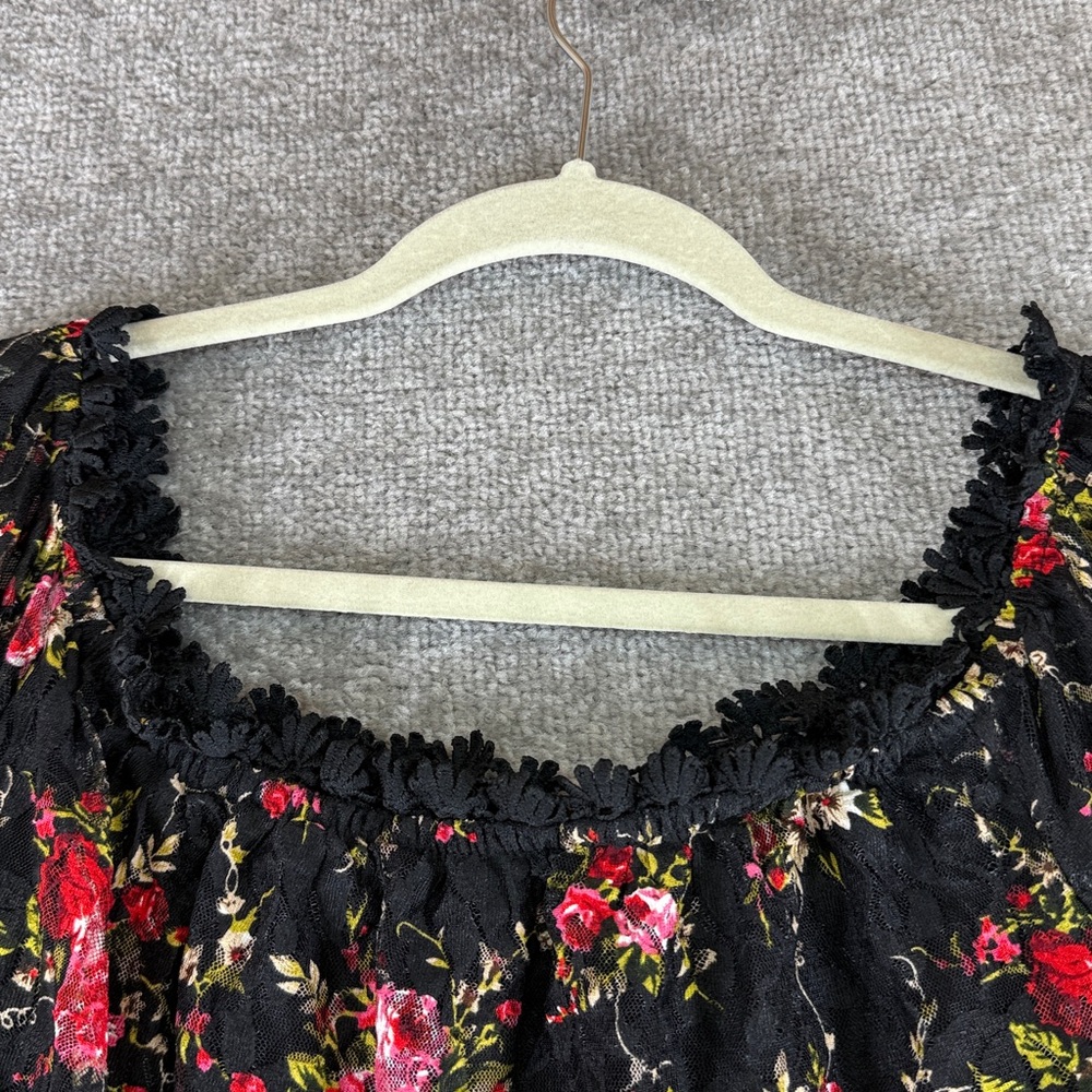 Miholl Short Sleeve Blouse Black Red Floral Semi Sheer Womens XXL - Picture 5 of 10